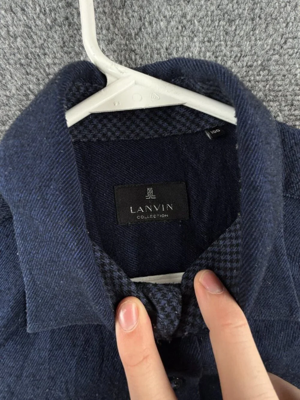 Lanvin Collection Dark Blue Flannel Soft Button Up Shirt Long Sleeve Size 100